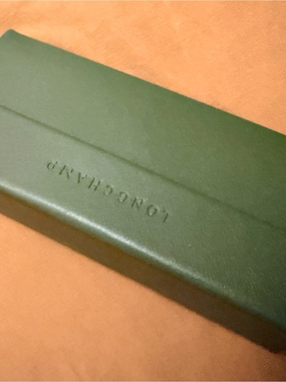 Longchamp Green eye glass case  with Embossed b Logo